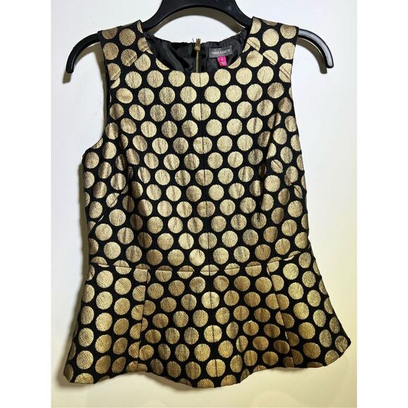 Women’s Vince Camuto , size 4 peplum sleeveless black and gold polka dot shirt t - Picture 1 of 4